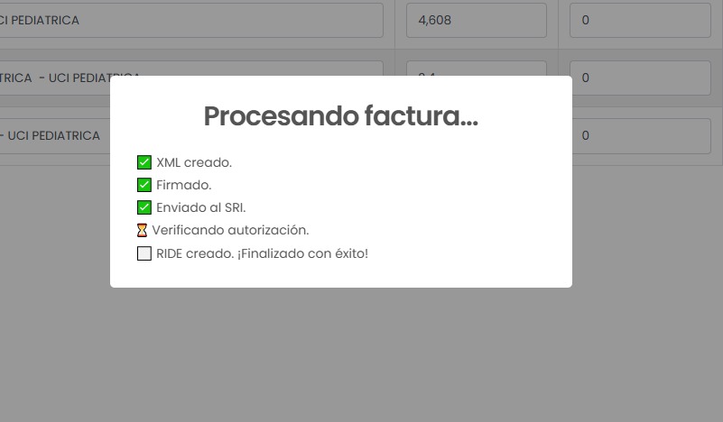Factura procesándose: XML creado, firmado, enviado y autorizado por el SRI